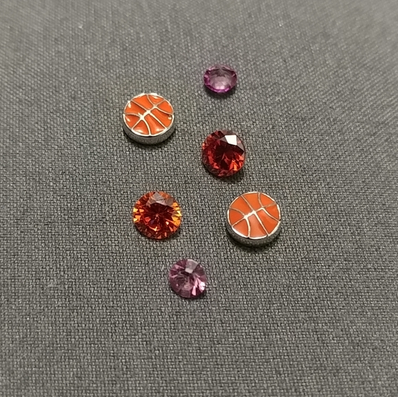 6pc Origami Owl Basketball Charms with Orange & Pink Crystals Sports Set - Picture 2 of 10